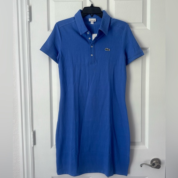 Lacoste Short Sleeve Slim Fit Stretch Pique Polo Dress Blue L - Picture 1 of 2